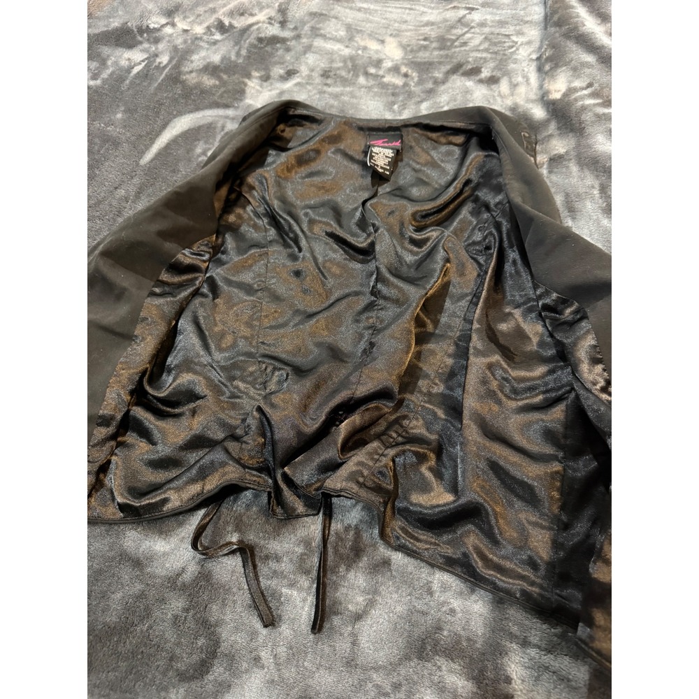 Y2K Torrid Black Tuxedo Vest Size 2 Satin Shawl Collar Lace Up Back Goth - Picture 2 of 6